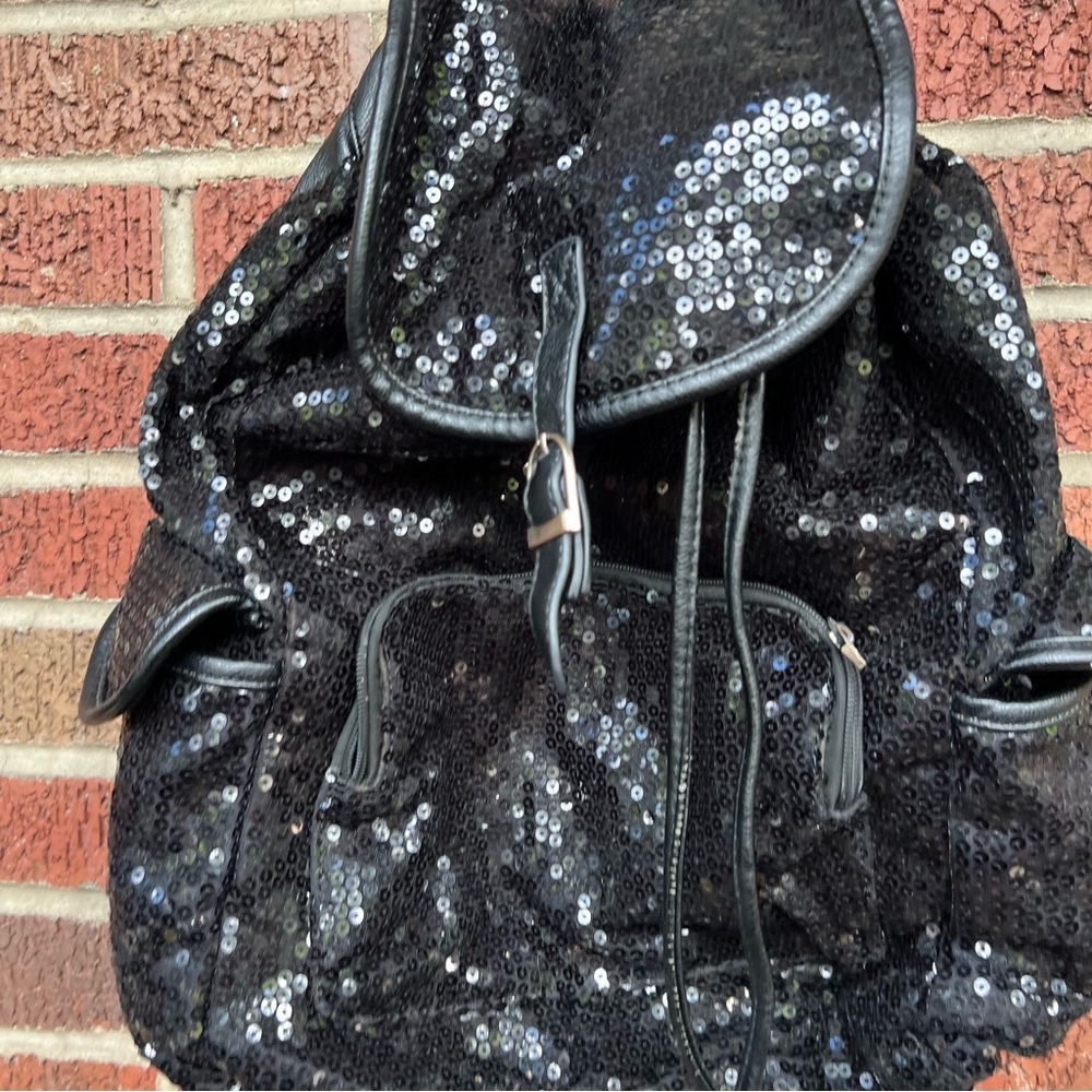 Black Clear Sequin Knapsack Backpack - image 3